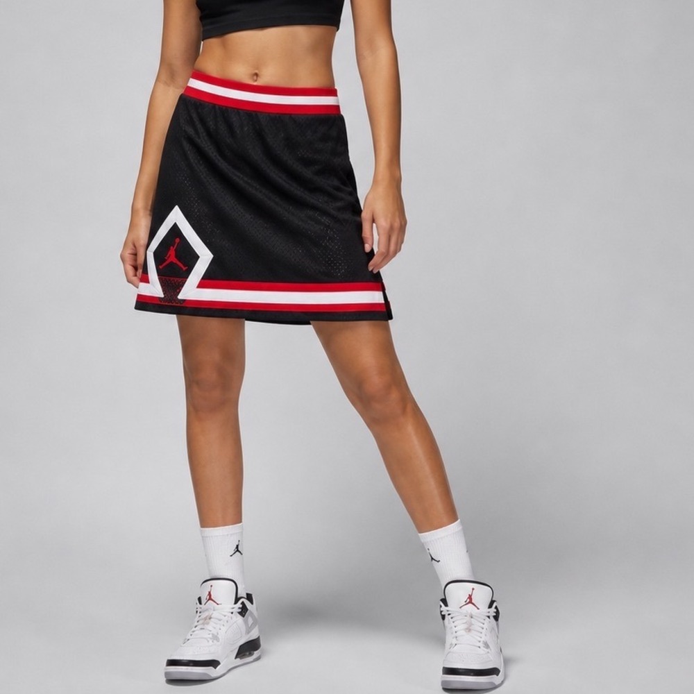 Jordan Girls Diamond Mesh Skirt Black Red White Jumpman Large 12-13